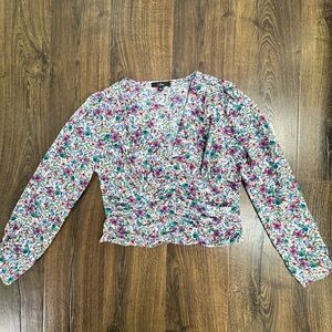Lulu's Pink Purple Floral Wrap Blouse